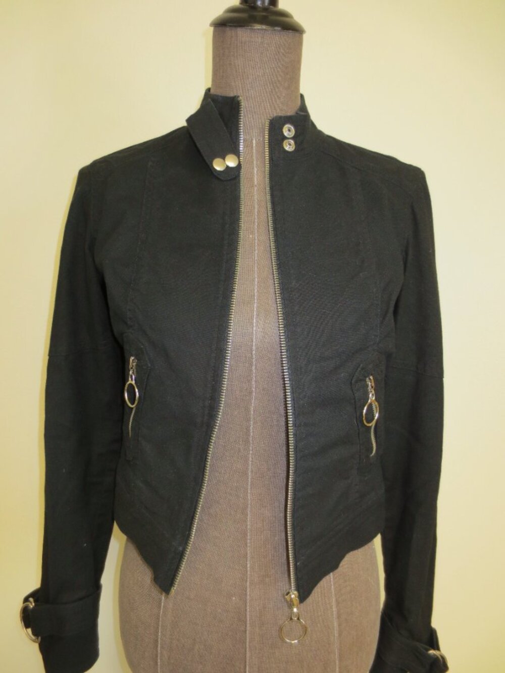 Rampage Black Moto Jacket w/ Silver Hardware Denim Fashion Stylish Crop - S - Picture 4 of 11